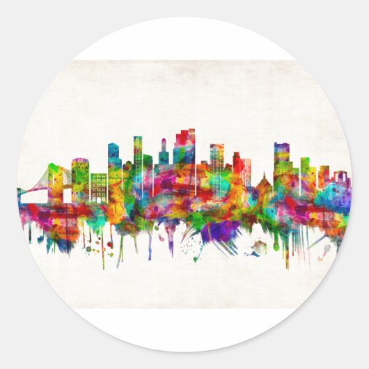 Brooklyn New York Skyline Ronde Sticker (Voorkant)