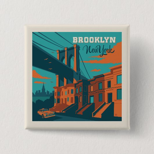 Brooklyn New York Vierkante Button 5,1 Cm (Voorkant)