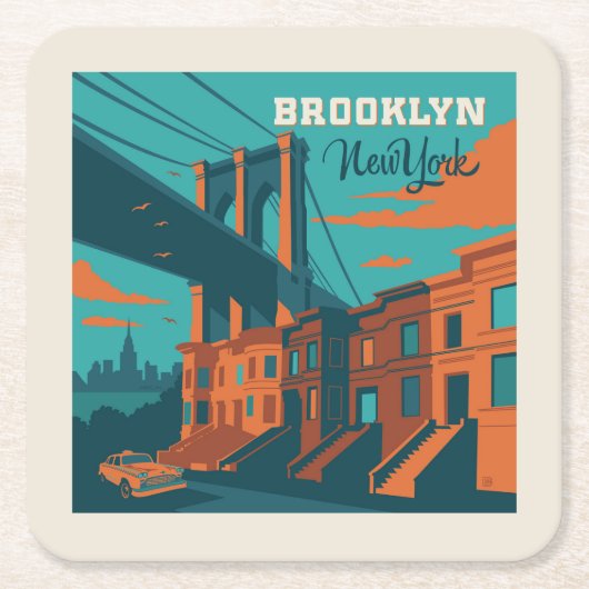 Brooklyn New York Vierkante Kartonnen Onderzetter (Voorkant)