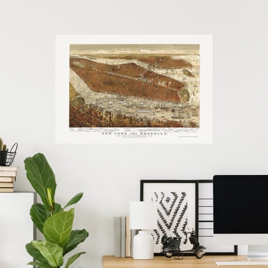 Brooklyn, NY Panoramic Map - 1877 Poster (Thuiskantoor)