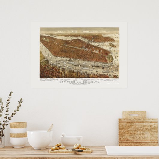 Brooklyn, NY Panoramic Map - 1877 Poster (Keuken)