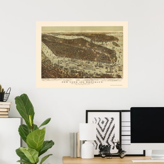 Brooklyn, NY Panoramic Map - 1892 Poster (Thuiskantoor)