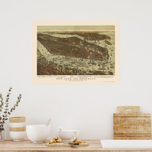 Brooklyn, NY Panoramic Map - 1892 Poster (Keuken)