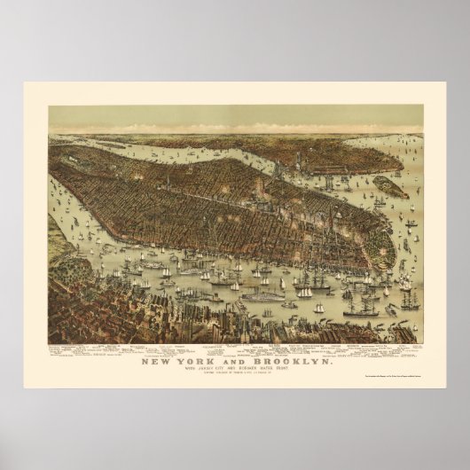 Brooklyn, NY Panoramic Map - 1892 Poster (Voorkant)