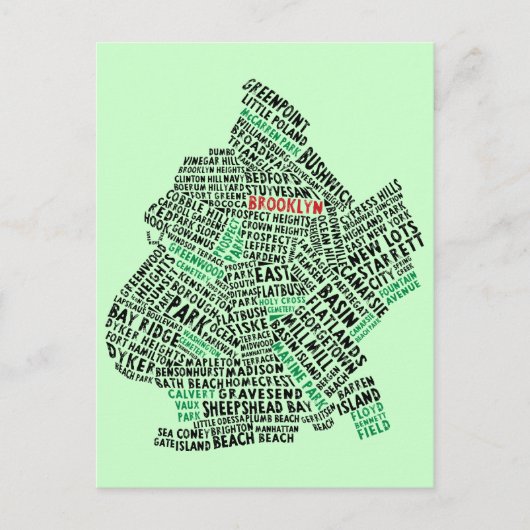 Brooklyn NYC Typografische Map Briefkaart (Voorkant)