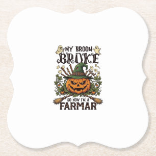 Broom Broke Farmar Halloween Pompoen Heksenhoed Ge Kartonnen Onderzetters