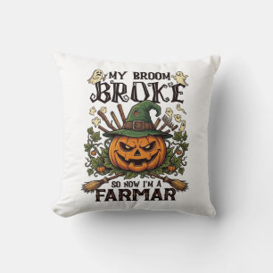 Broom Broke Farmar Halloween Pompoen Heksenhoed Ge Kussen