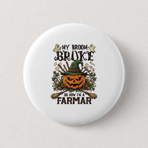Broom Broke Farmar Halloween Pompoen Heksenhoed Ge Ronde Button 5,7 Cm