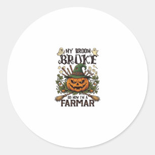 Broom Broke Farmar Halloween Pompoen Heksenhoed Ge Ronde Sticker