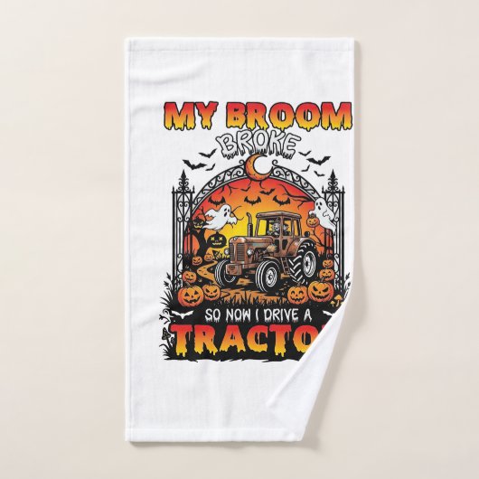 Broom Broke Tractor Halloween Witch Ghosts_1 (Serviette à main)