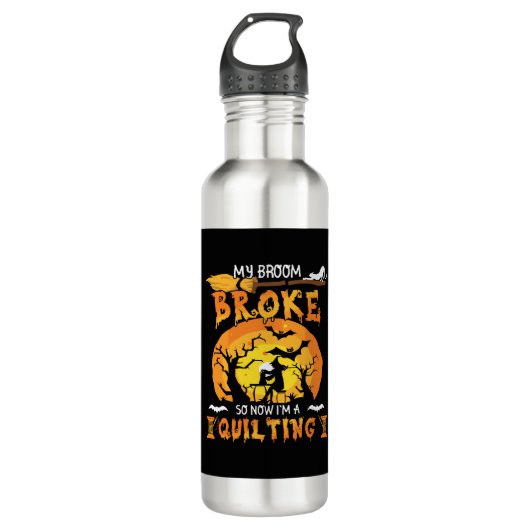 Broom gebroken dus nu quilten Halloween Waterfles (Voorkant)