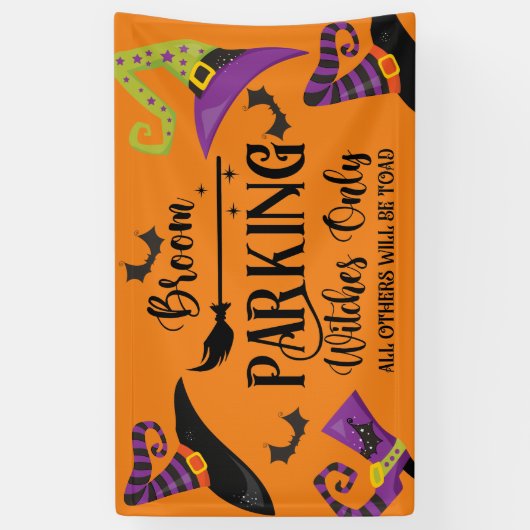Broom Parking Witch Pet Bat Halloween Funny Party Spandoek (Verticaal)