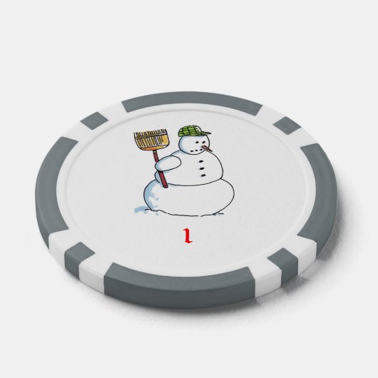 Broom Sneeuwman grijs 1 gestreepte pokerchip (Enkel)
