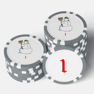 Broom Sneeuwman grijs 1 gestreepte pokerchip
