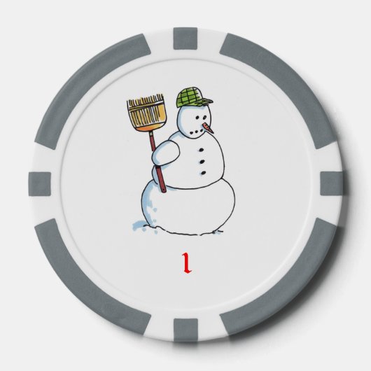 Broom Sneeuwman grijs 1 gestreepte pokerchip (Voorkant)