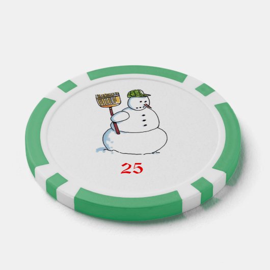 Broom Sneeuwman groen 25 gestreepte pokerchip (Enkel)