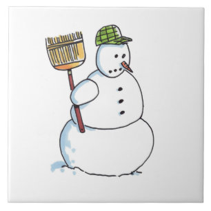 Broom Sneeuwman grote keramische tegel Tegeltje