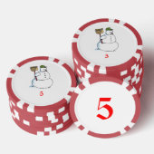 Broom Sneeuwman rood 5 gestreepte pokerchip (Opstapeling)