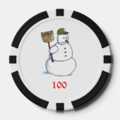 Broom Sneeuwman zwart 100 gestreepte pokerchip (Voorkant)