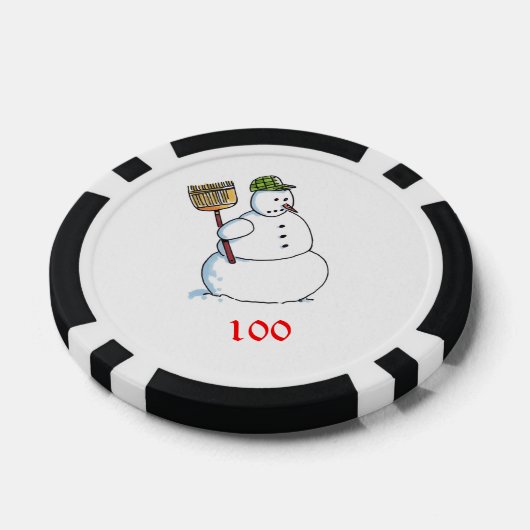 Broom Sneeuwman zwart 100 gestreepte pokerchip (Enkel)