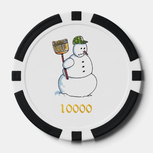Broom Sneeuwman zwart goud 10000 gestreepte pokerc Poker Chips (Voorkant)