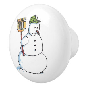 Broom Snowman bouton en céramique