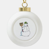 Broom Snowman ornement de bal de Noël blanc (Devant)