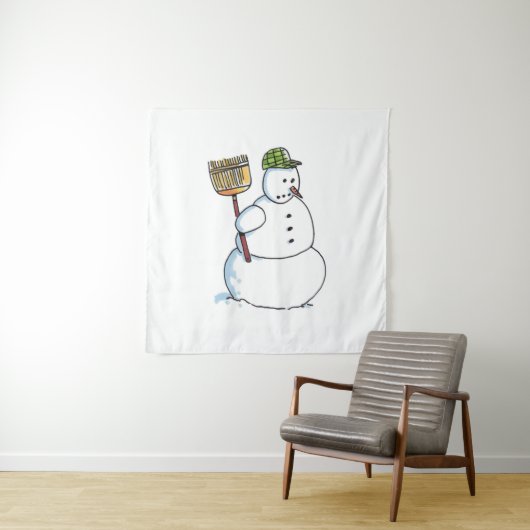 Broom Snowman tapestry Wandkleed (In situ)