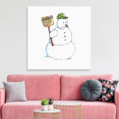 Broom Snowman — witte dovasafdruk Canvas Afdruk (Insitu (Woonkamer))