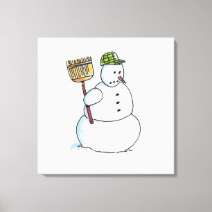Broom Snowman — witte dovasafdruk Canvas Afdruk