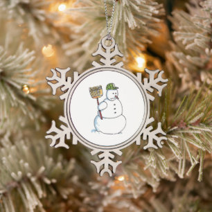 Broom Snowman witte pewter sneeuwvlok Tin Sneeuwvlok Ornament