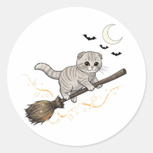Broomstick Fold – Schattigee Schotse Fold Cat Hall Ronde Sticker
