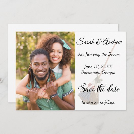 Broomstick Wedding Foto Opslaan Datum Save The Date (Voorkant / Achterkant)