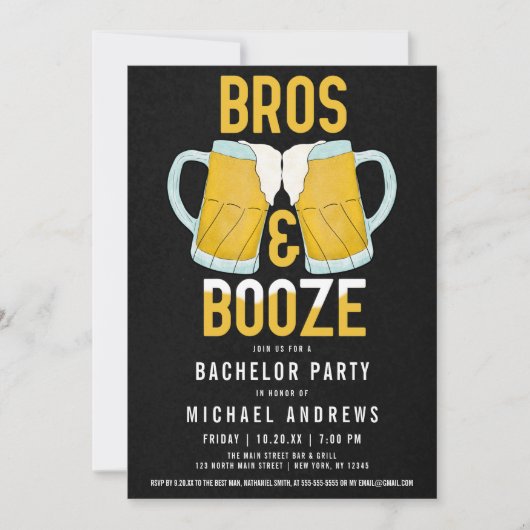 Bros en Booze Manly Beer Stein Bachelor Party Kaart (Voorkant)