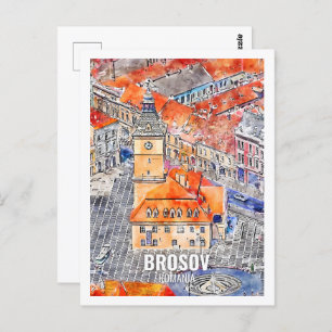 Brosov Roemenië Famous Travel Waterverf Sketch Briefkaart
