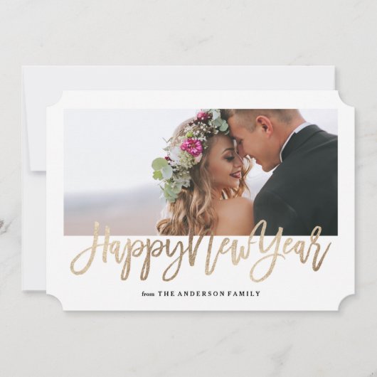 Brossé Carte photo de jour d'année Faux Gold (Devant)