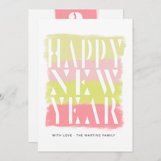 Brosse colorée Stroke moderne Bonne année Carte (Devant / Derrière)