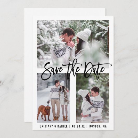 Brosse moderne Script 3 Photo Enregistrer la carte (Devant / Derrière)