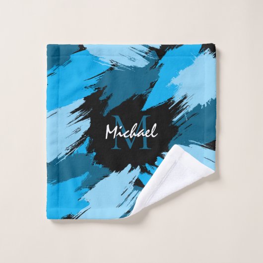 Brosse nuances de nom bleu avec monogramme (Gant de toilette)