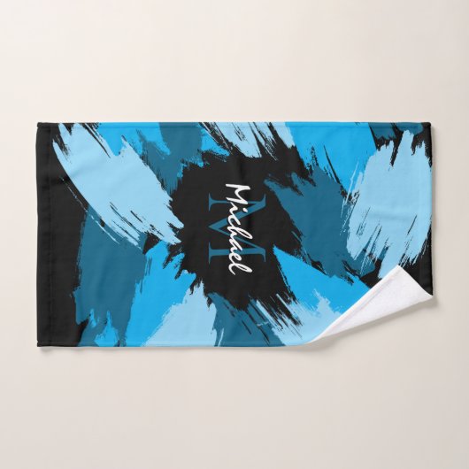 Brosse nuances de nom bleu avec monogramme (Serviette à main)