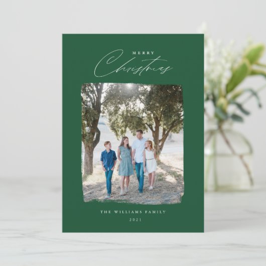 Brossé photo moderne carte de Noël rouge (Debout devant)