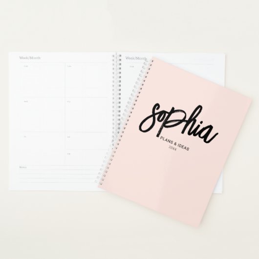 Brosse Script Calligraphie Girl Blush Pink Planner (Devant avec enveloppe)