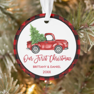 Brosse Script Camion First Christmas Red Plaid
