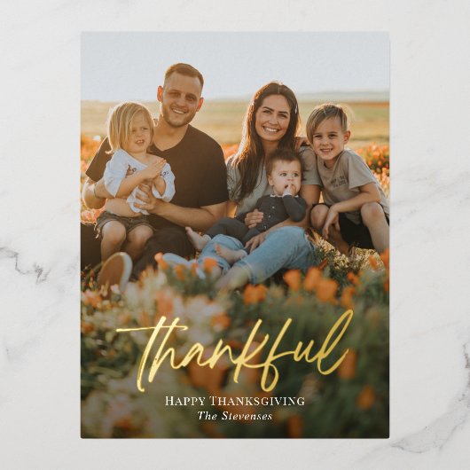Brossé Thankful Foil Photo Carte postale Thanksgiv (Recto)
