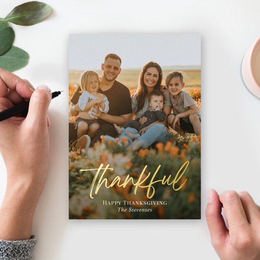 Brossé Thankful Foil Thanksgiving Carte photo