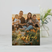 Brossé Thankful Foil Thanksgiving Carte photo (Debout devant)