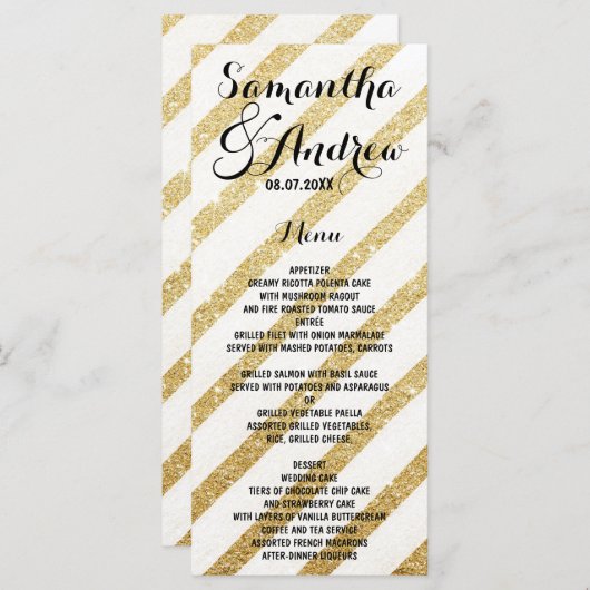 Brosses modernes or rayures menu mariage (Devant / Derrière)