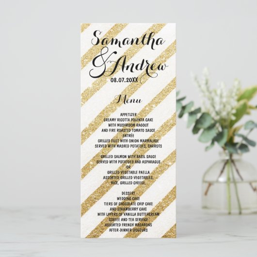 Brosses modernes or rayures menu mariage (Debout devant)