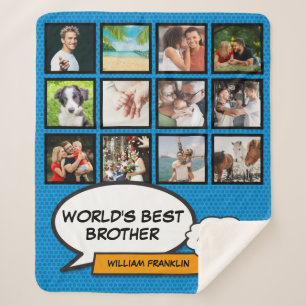 Brother Fun Cool Comic Blue Moderne Fotocollage Sherpa Deken