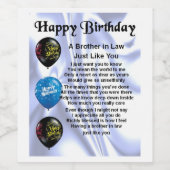 Brother in Law Poem Bottle Étiquette Joyeux annive (Étiquettes simples)